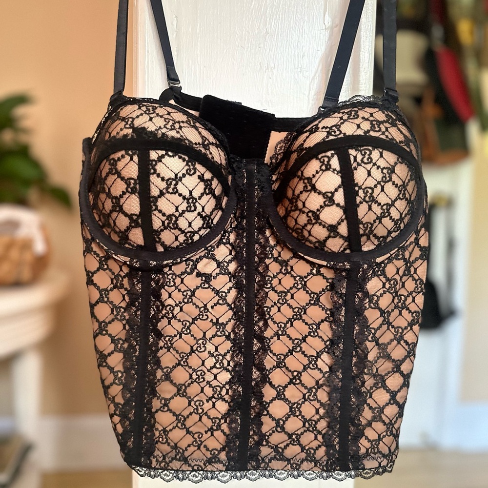 Black and Nude Net Bustier Top Size Small